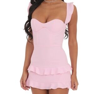 Lucy In The Sky; Ruffle Corset Dress in Pink